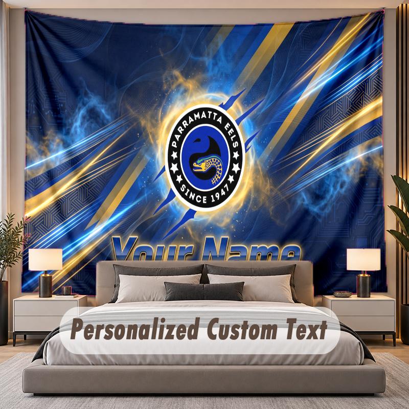 Custom Name Text Tapestry Parramatta Eels Personalized Polyester Wall Tapestry For Bedroom And Room