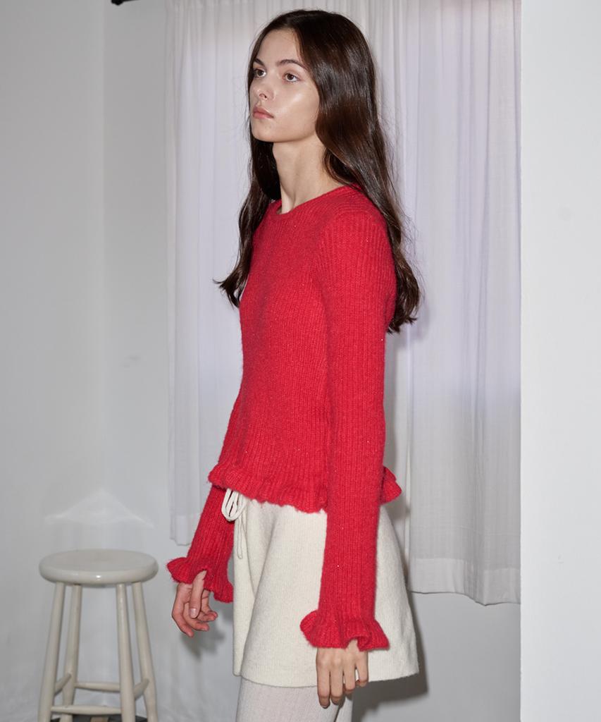 Seupakeullingpiseu Crew Neck Frill Sweater Red