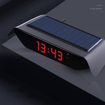 Car Clock Thermometers Solar Powered Digital Temperature Dashboard Clock Glowing Temperature Display Dashboard Clock For Trucks