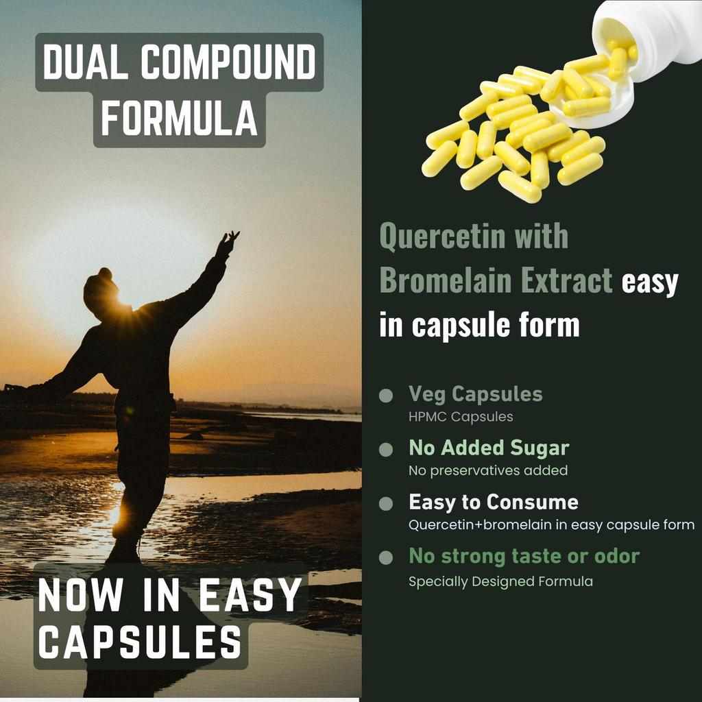 Heroot Quercetin with Bromelain Capsules 1000mg, 60 Vegetarian Capsules for Daily Wellness