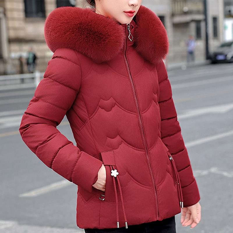 Fashion Winter Woman Parkas Hooded Faux Fur Collar Short Coats Thick Warm Women's Jackets