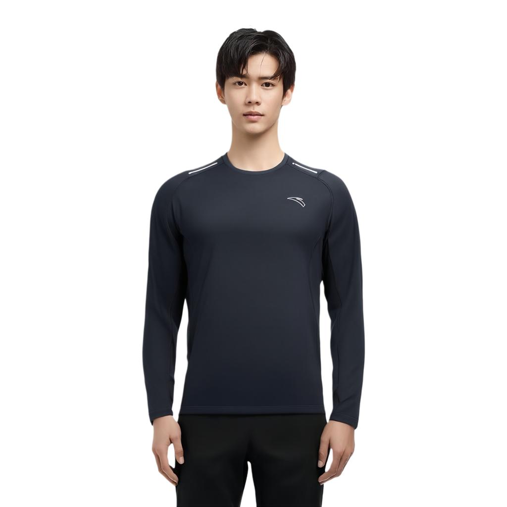 Anta Camiseta Casual Confortável Cor Sólida Manga Longa Masculina tops Cinza Escuro 952435404-3