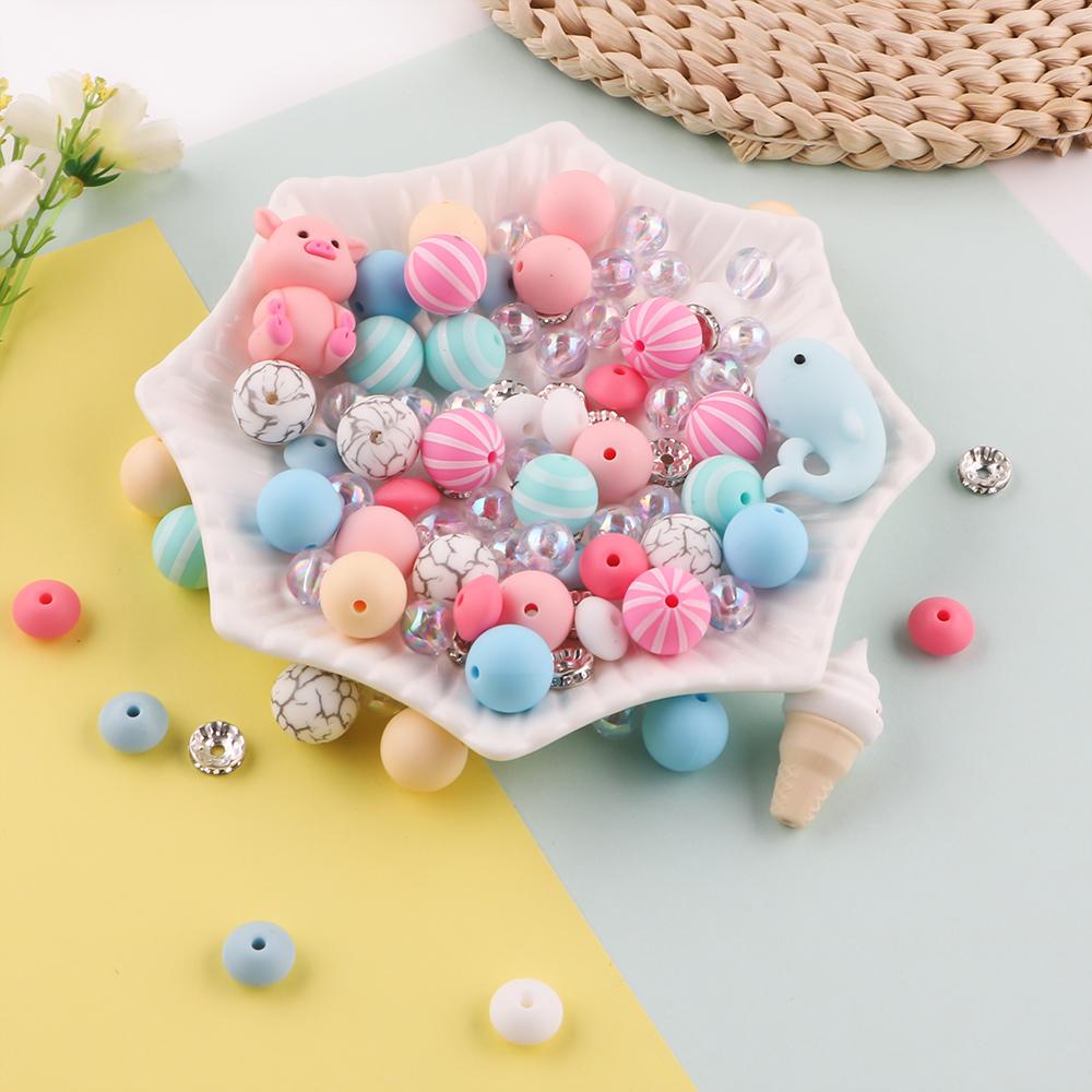 New 31Pcs/Set 3D New Silicone Focal Beads Round Bead For Jewelry Making DIY Beaded Pen Keychain Necklace Bracelet Accessories