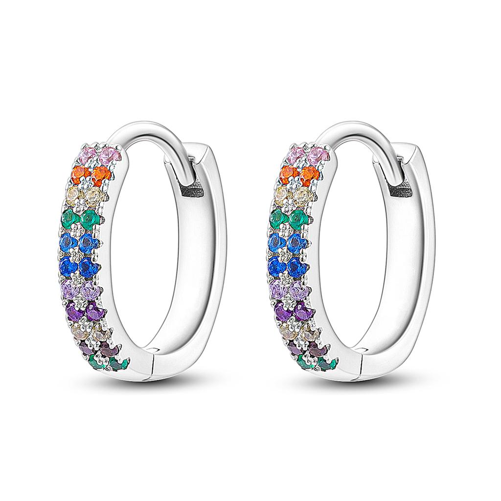 925 Silver Earring Sparkling Colorful Zircon Hoop Earring Round Shape Pendientes Fine Jewelry Gift For Woman