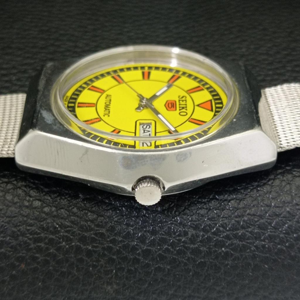 JAPAN 6309A VINTAGE SEIKO 5 AUTOMATIC MENS YELLOW COLOR DIAL WATCH a702721-1 R210-a702721