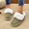 Women Cotton Slippers Winter Thick Bottom Half Slippers Thickened Fluff Lined Flat Shoes Women Platform Slip-On Slides Women