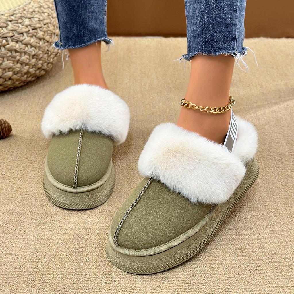 Women Cotton Slippers Winter Thick Bottom Half Slippers Thickened Fluff Lined Flat Shoes Women Platform Slip-On Slides Women