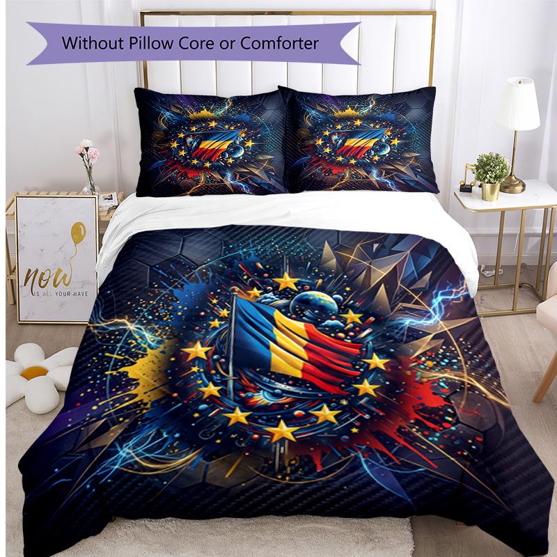 Romania Football Printed Bedding 3 Piece Set Cozy Breathable Bed Cover Set as Housewarming Holiday Gift