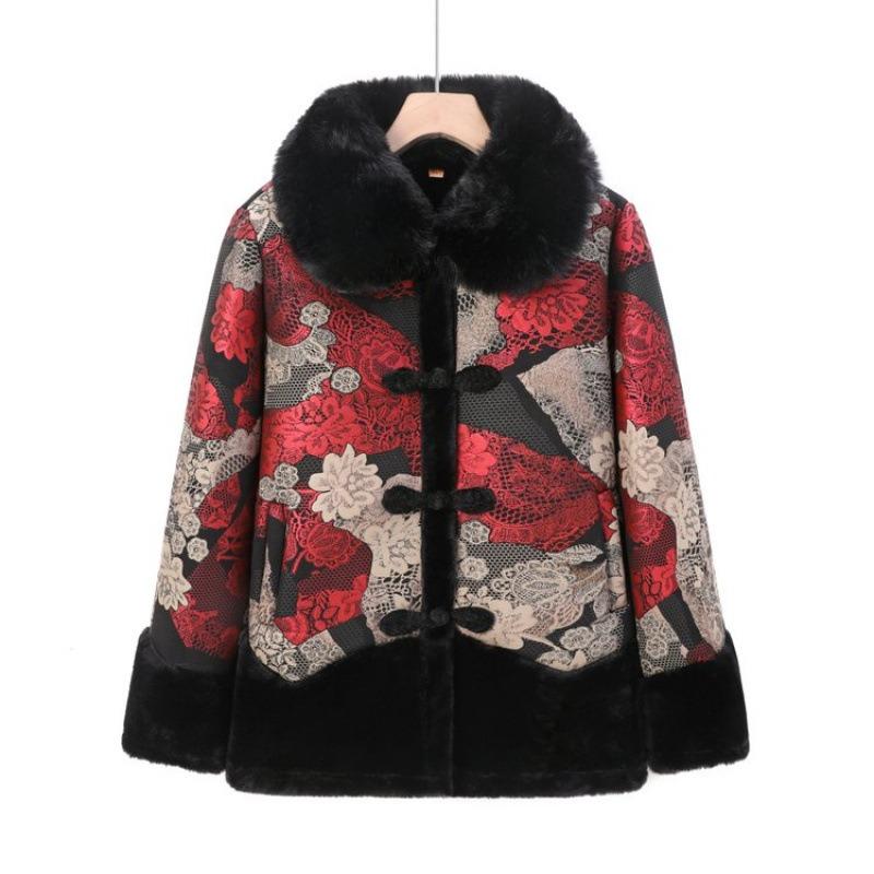 Middle aged grandmother winter coat women's fur integrated padded jacket winter plush collar padded jacket wide too clothes