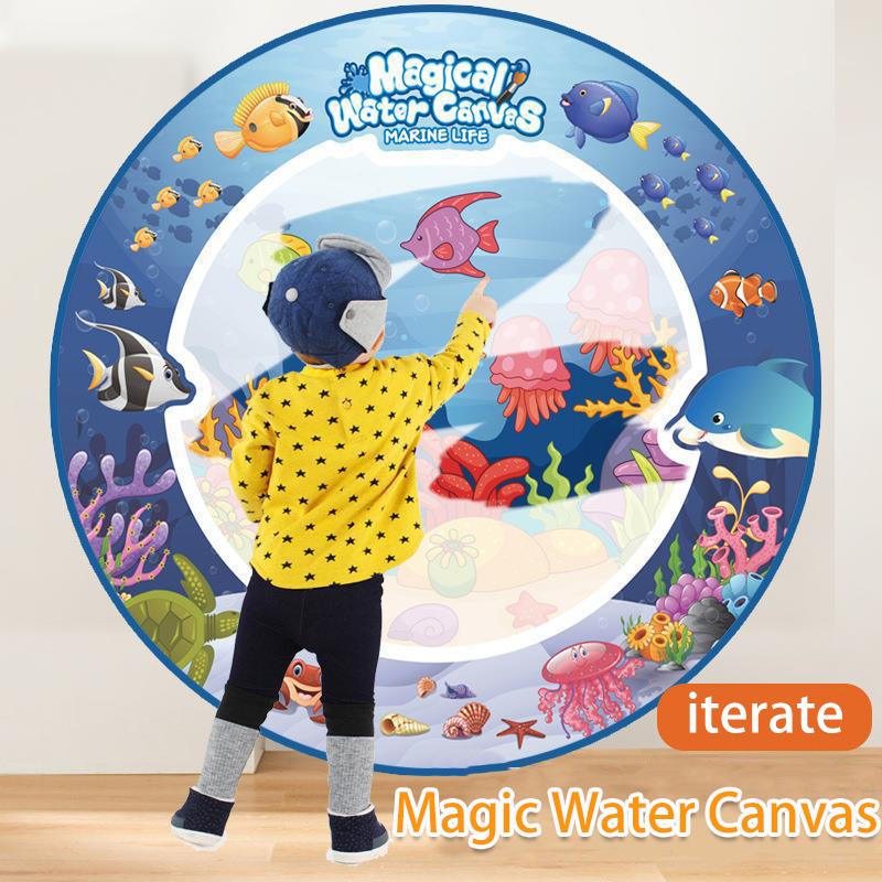 80x80CM Magic Water Drawing Mat Coloring Doodle Mat Montessori Painting Board Painting Pad Magic Pens Kids Educational Toy Gifts