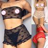 Women Erotic See Through Heart Print Underwear Set Tube Top Lace Micro Shorts
