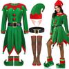Adult Christmas Elf Costume Belt Dress Elf Ears Stripe Thigh High Stockings Elf Hat Boot for Christmas Cosplay Accessory