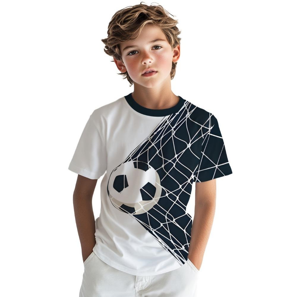 Summer Children's Clothing Boy Fashion Versatile Football Pattern Print T-Shirt for Boys Casual Street Short Sleeve Boys Clothes