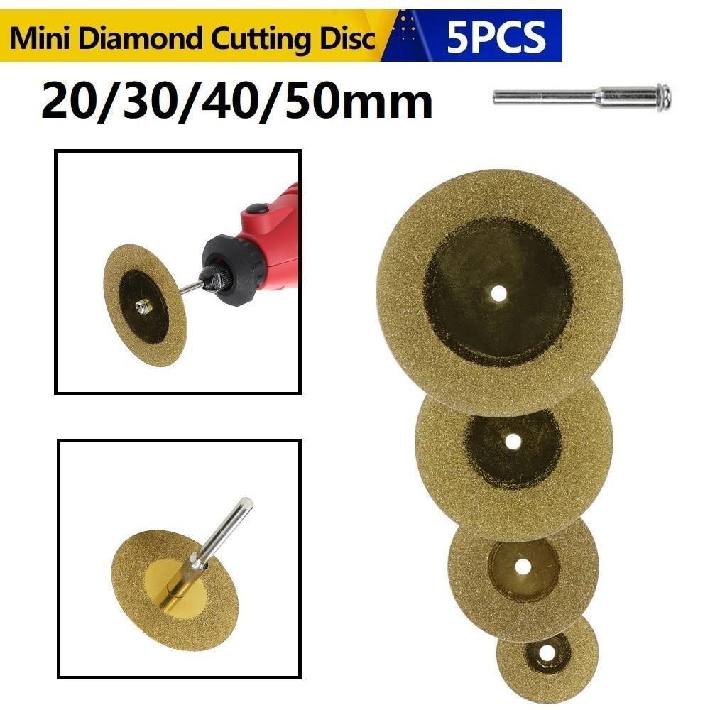 5pcs/set 20/30/40/50mm  Diamond Cutting Disc For Rotary Tools TiN Coated Circular Saw Blade For Cutting Gemstone Glass Ceramic