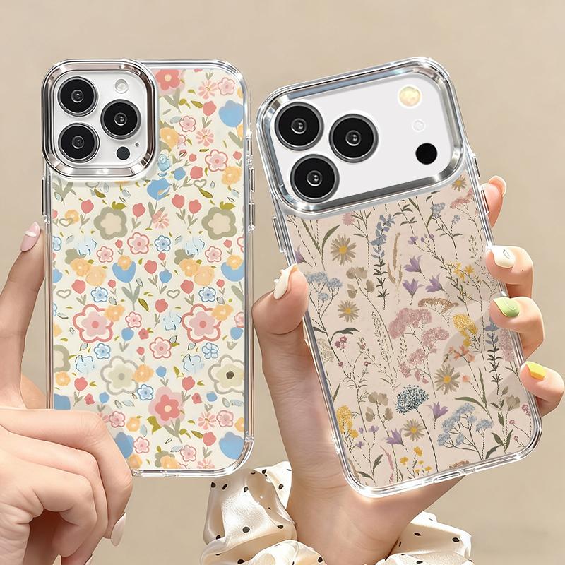 Pastoral Wildflower Case For iPhone 17 18 Pro Max Plating Lens Frame Clear Soft Phone Cover For iPhone 16 15 14 13 Pro Max 17E