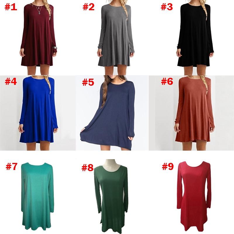 Elegant Women Autumn Fashion Basic Loose Slim Long Sleeve Mini Dress In S-5xl