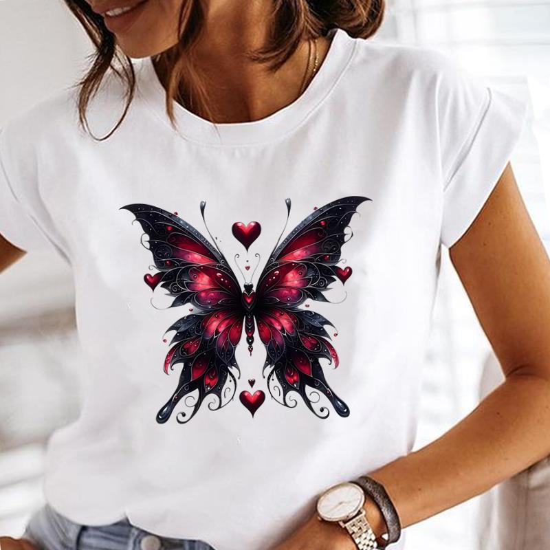 (Asian Size) watercolor butterfly trend  Lady Female Top Printed Clothing Casual T Shirt Fashion Graphic Short Sleeve T-shirts Women Tee