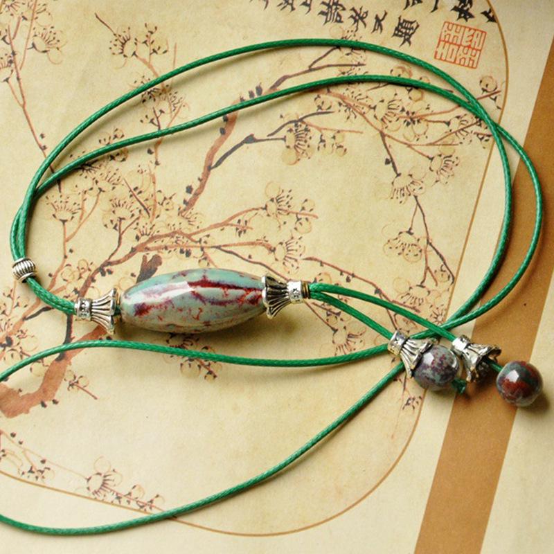 Ceramic Ethnic-Style Sweater Necklace: Women's Woven Ancient Design