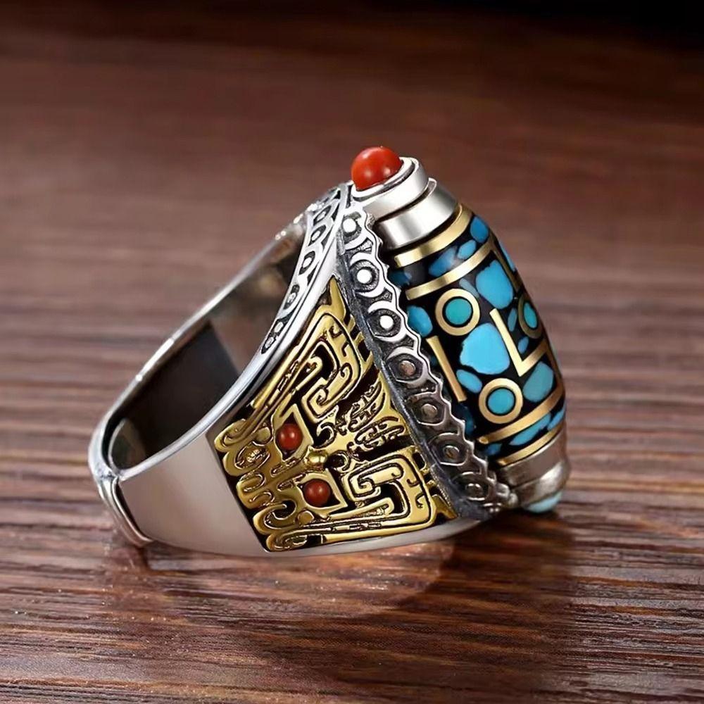 Six-character Mantra Ethnic Style Ring Open Luck Rotatable Finger Ring Jewelry Accessories