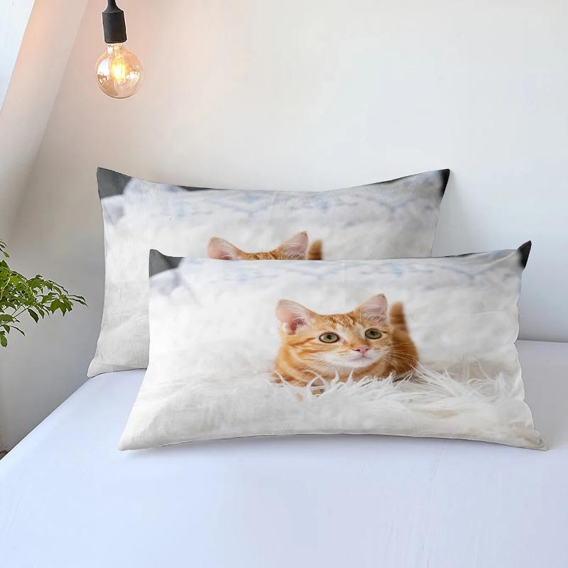 Cute Cat Bedding Comforter Set King Size,Duvet Cover For KidsTeens Boys Girls, Animal Pet Theme Bed Set +Pillowcases Bedclothes