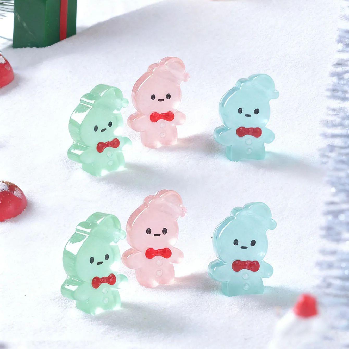 

10/20Pcs Resin Glow Gingerbread Man Figurines Luminous Xmas Decor With Santa Hat For Fairy Garden Winter Gift (As shown-3555)-