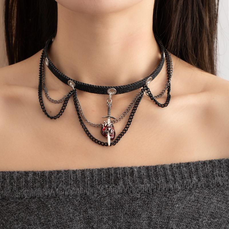 Y2k punk hip-hop choker - leather sweet & spicy hot girl heart chain tassel necklace