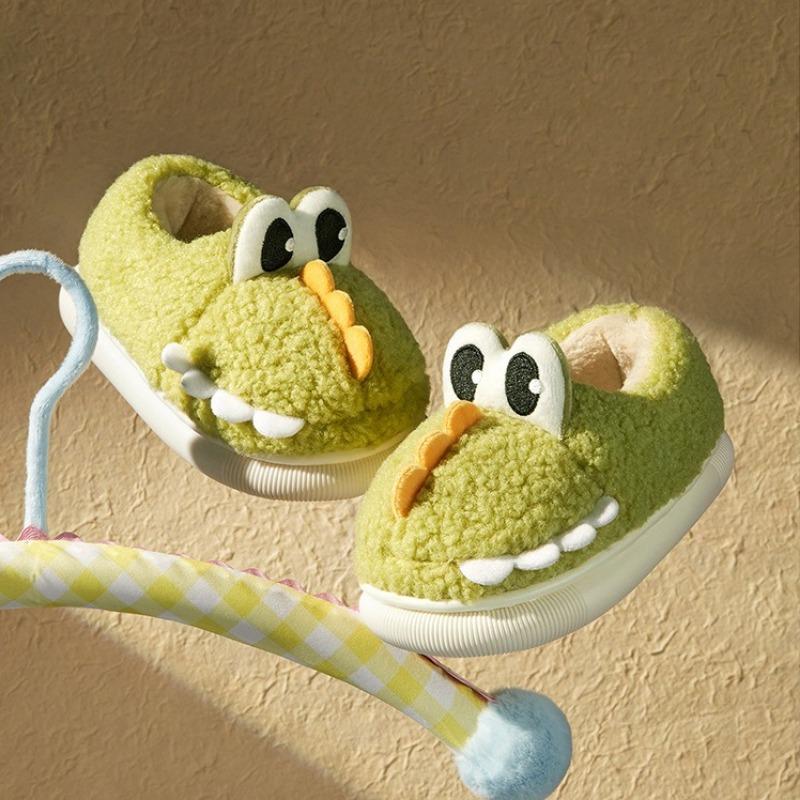 Kinder Warme und Leichte Baumwollschuhe Indoor Zuhause Fersen Hausschuhe Niedliche Dinosaurier Pelzschuhe