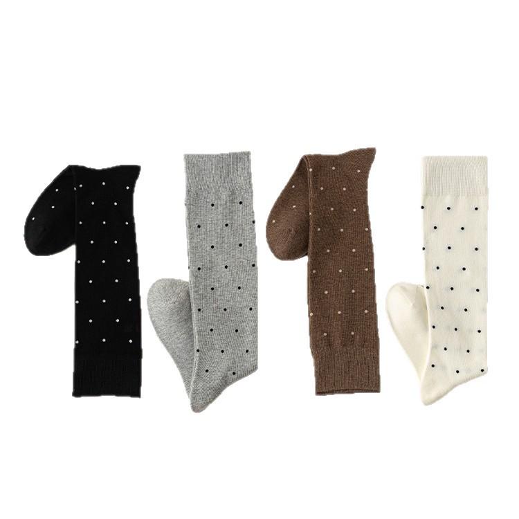 Herbst- & Winter Pünktchen Schlankmachende Wadenstrümpfe, Süßer Miu-Stil, Damen Lange gekämmte Baumwolle Hoher Schaft Gerüschte Socken