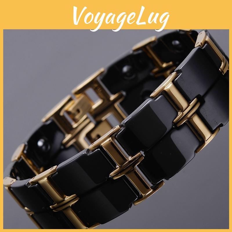 Steel Gold Color Jewelry Stainless Classic 10mm Width Ceramic Chain Health Magnetic Bracelet Man Friendship Mens Bracelets