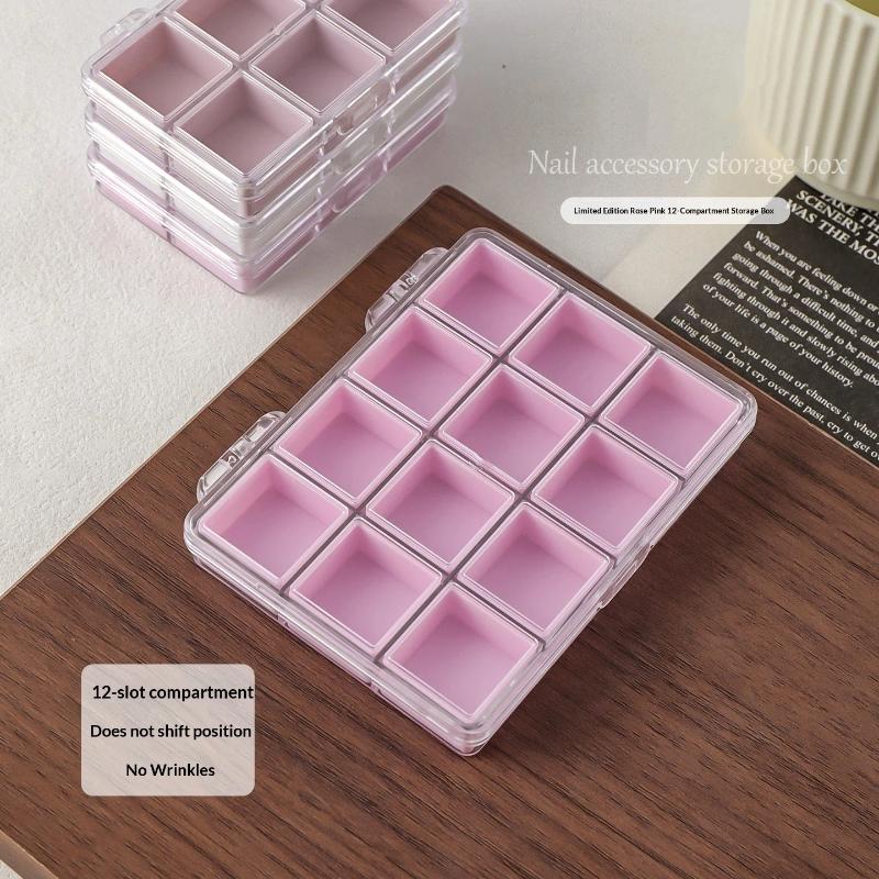 Nail Art Storage Box 6/12 Grids Eco-Friendly Plastic Case for Nail Rhinestones Beads DIY Craft Manicure Use