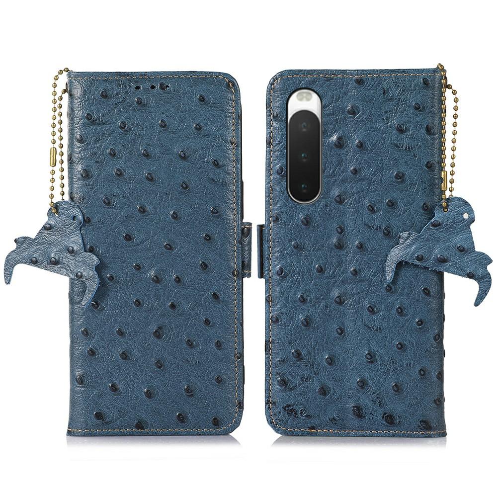 Voor Sony Xperia 10 IV 5G Hoes RFID Blokkerend Echt Koeienleer Telefoonhoes Struisvogeltextuur