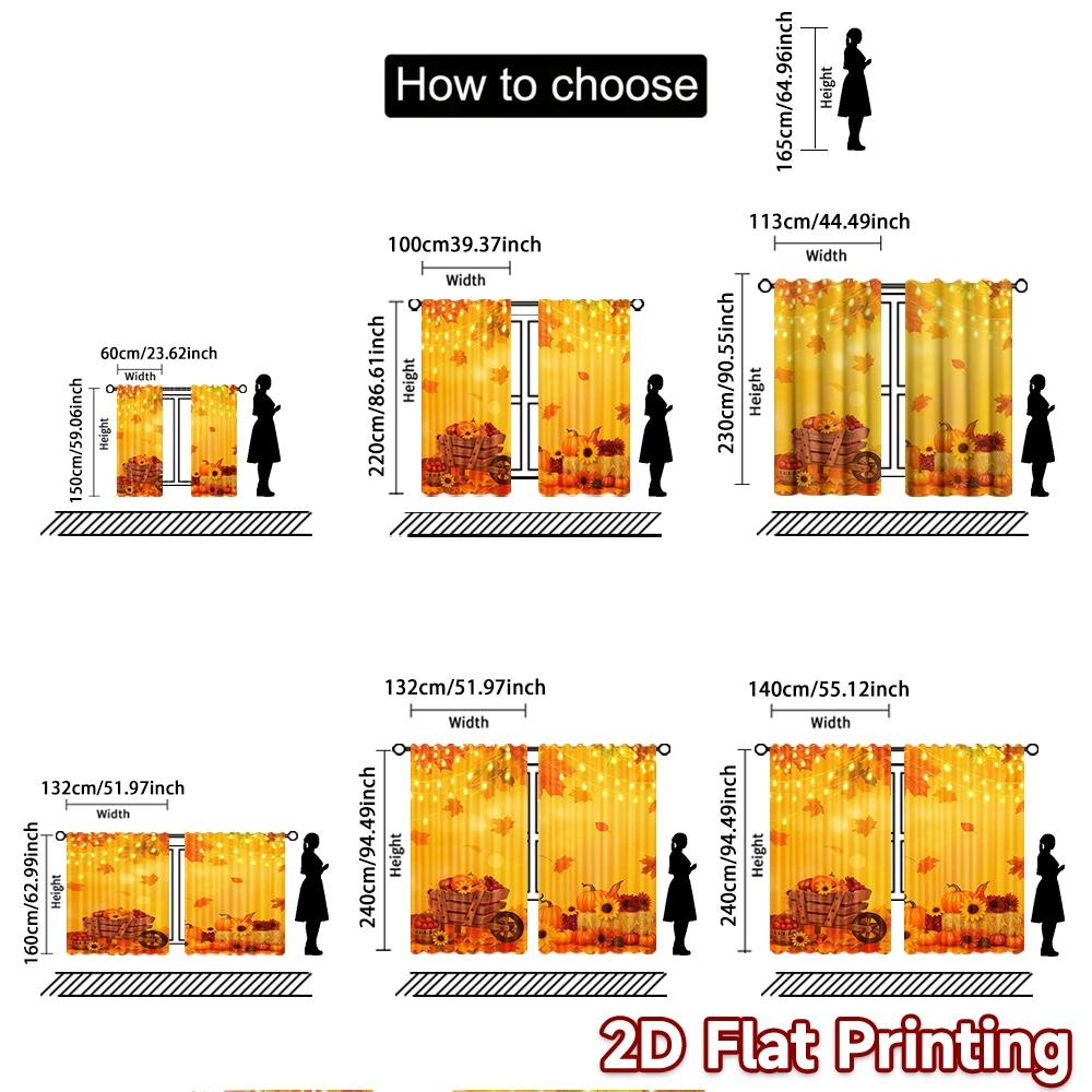 2 Stück, 2D-FLACHDRUCK Vorhänge (Ohne Stange) Herbsternte Digitaldruck auf Feiertagsvorhängen Halbtransparente Vorhänge Vielseitig