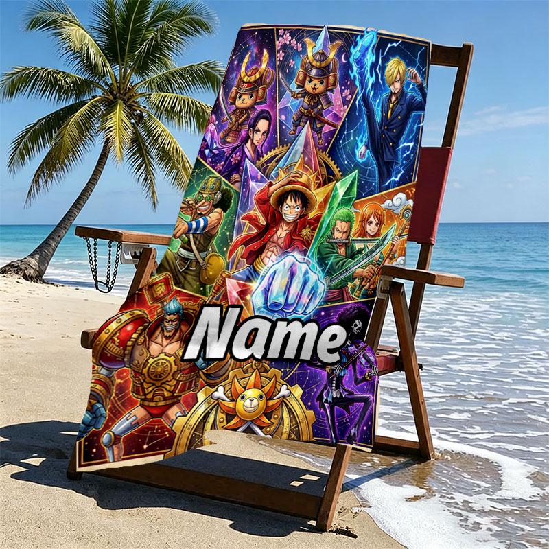 Custom Name Personalized ONE PIECE Print Beach Towel, for Trip Camping Beach Party Home Decor, Birthday Gift for Family & Friends