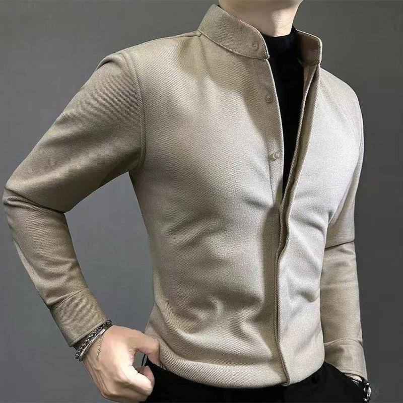 Inverno Autunno Uomo Collo Alto Caldo Maglia Intima Manica Lunga Casual Vintage Bottoni Blusa Uomo Top Homme