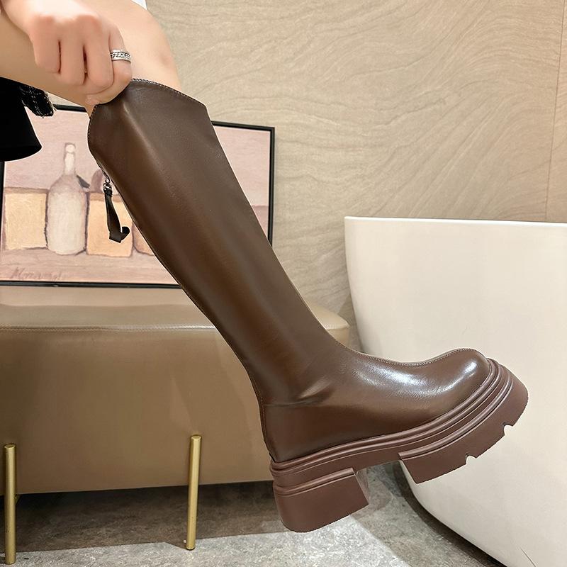 Small Long Boots for Women, New V-mouth White Casual High Tube Thick-soled Thick Heels But Knee Knight Boots