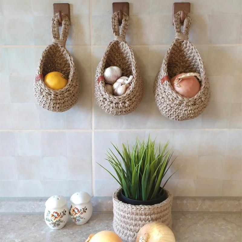 Natural Wicker Woven Vegetable and Fruit Basket Wall Hanging  Fruit Basket Kitchen Table Wall Hanging Vegetable Fruit Basket
