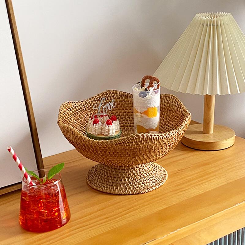 Hand-Woven Rattan Elevated Fruit and Snack Bowl