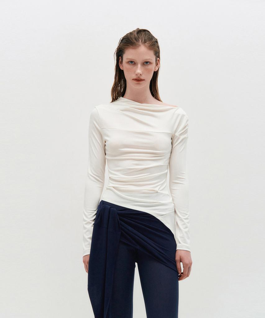 Kimjisu One Shoulder Draped Jersey Top _ White