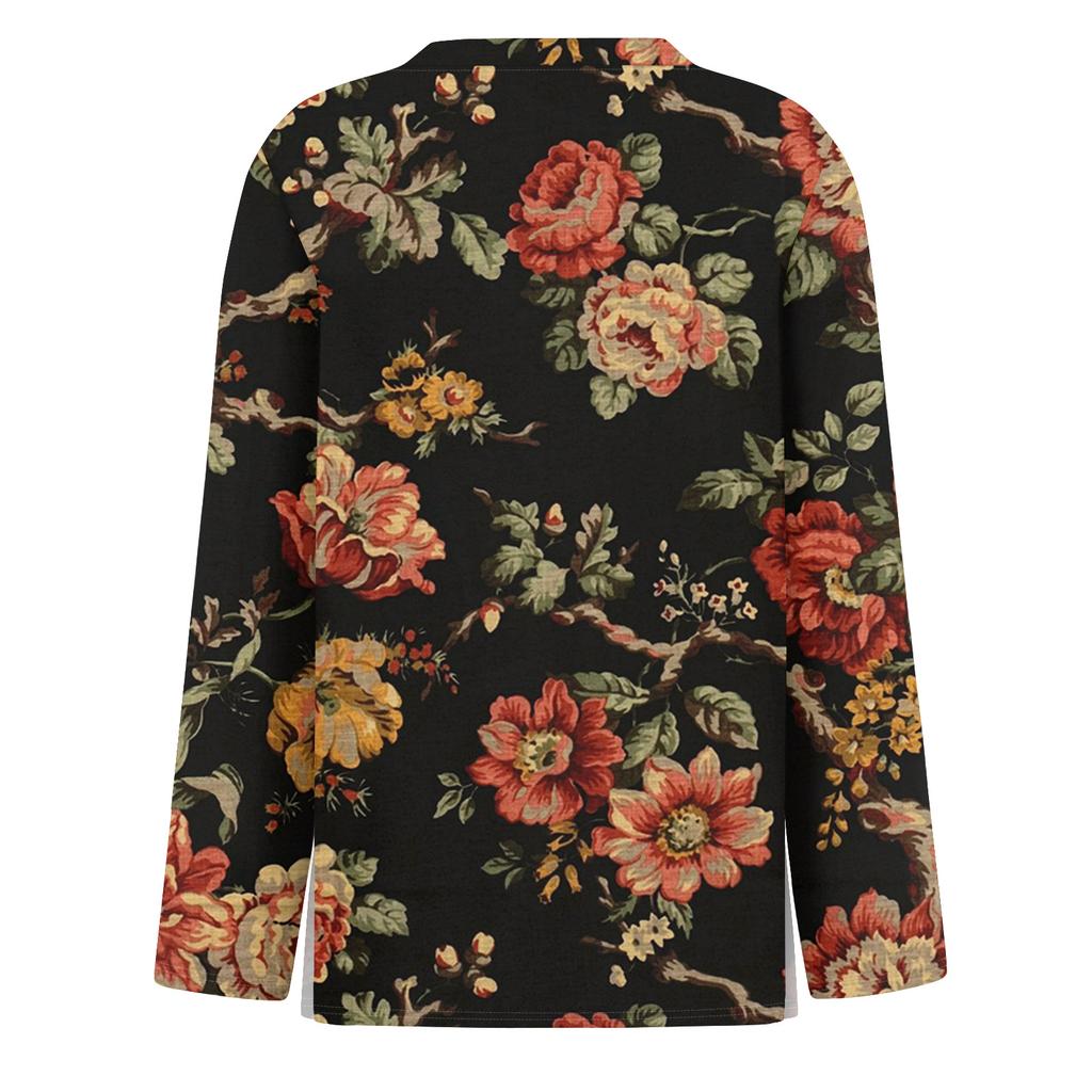 Damenmode Lässig Schlitz Saum Rundhals Langarm Lose Bedrucktes T-Shirt Damen Top