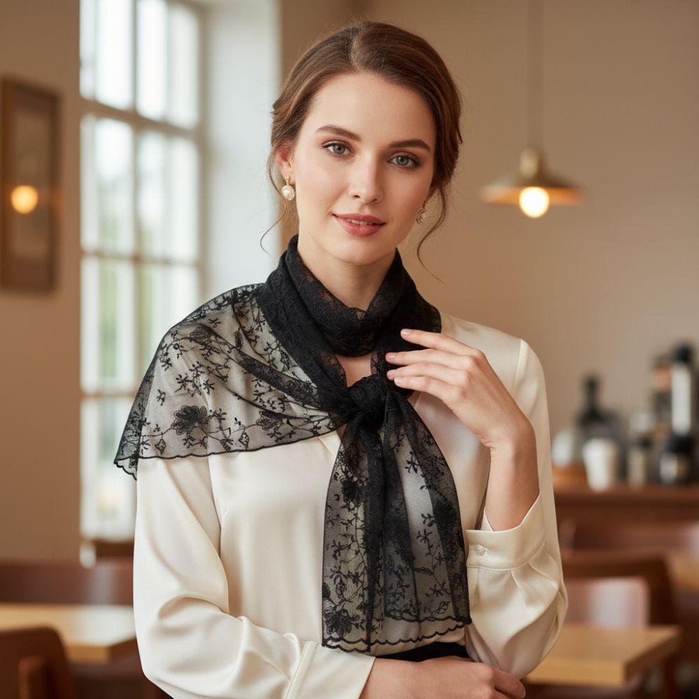 Retro Women's Lace Scarf Long Female Headscarf Versatile Sunscreen Shawl