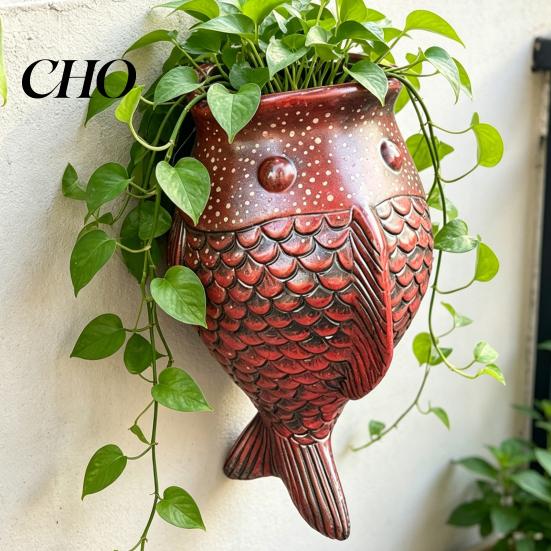 Indoor Outdoor Wall Planter Fish Shape Mounted Hanging Flower Pot Decorative for Balcony Patio Garden Whimsical