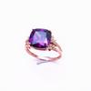 Purple Gold-Plated Rose Gold Inlaid Square Amethyst Ring Retro Exquisite Luxury Noble Living Ring