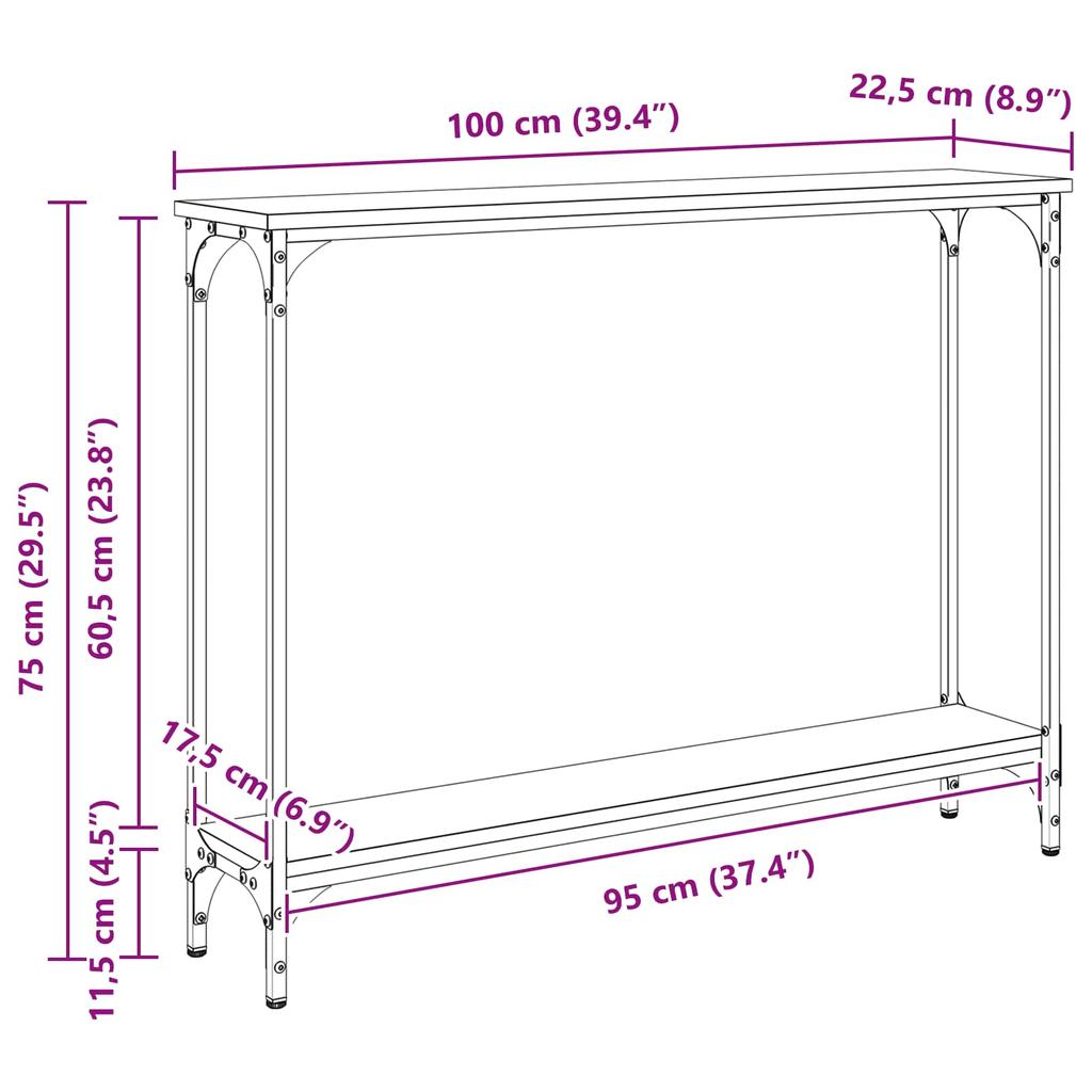 Console Table with Shelf Black Oak Effect 100 X 22.5 X 75 Cm