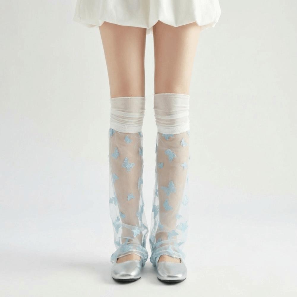 Knee High Loose Socks Foot Cover Korean Style Mesh Boots Cover Bow Lace Leg Sleeve Streetwear