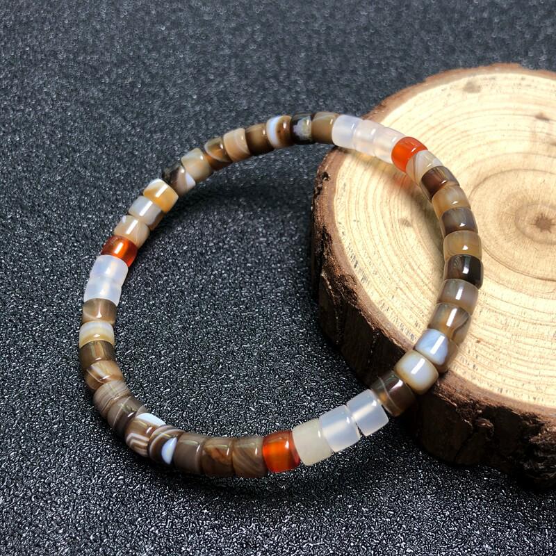 Colorful Silk-Wrapped Agate Spacer Beads Bracelet - Thick Straight Cut, Single Strand DIY Cultural Accessories
