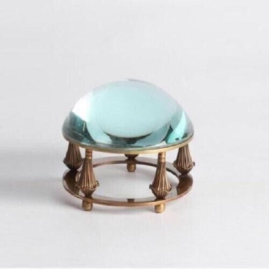 Brass Nautical Magnifying Glass Paperweight Desks Magnifier Vintage Dome Round
