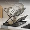 Foldable Dish Rack, 2Tier Stainless Steel Kitchen Counter Organizer, Drain Tray