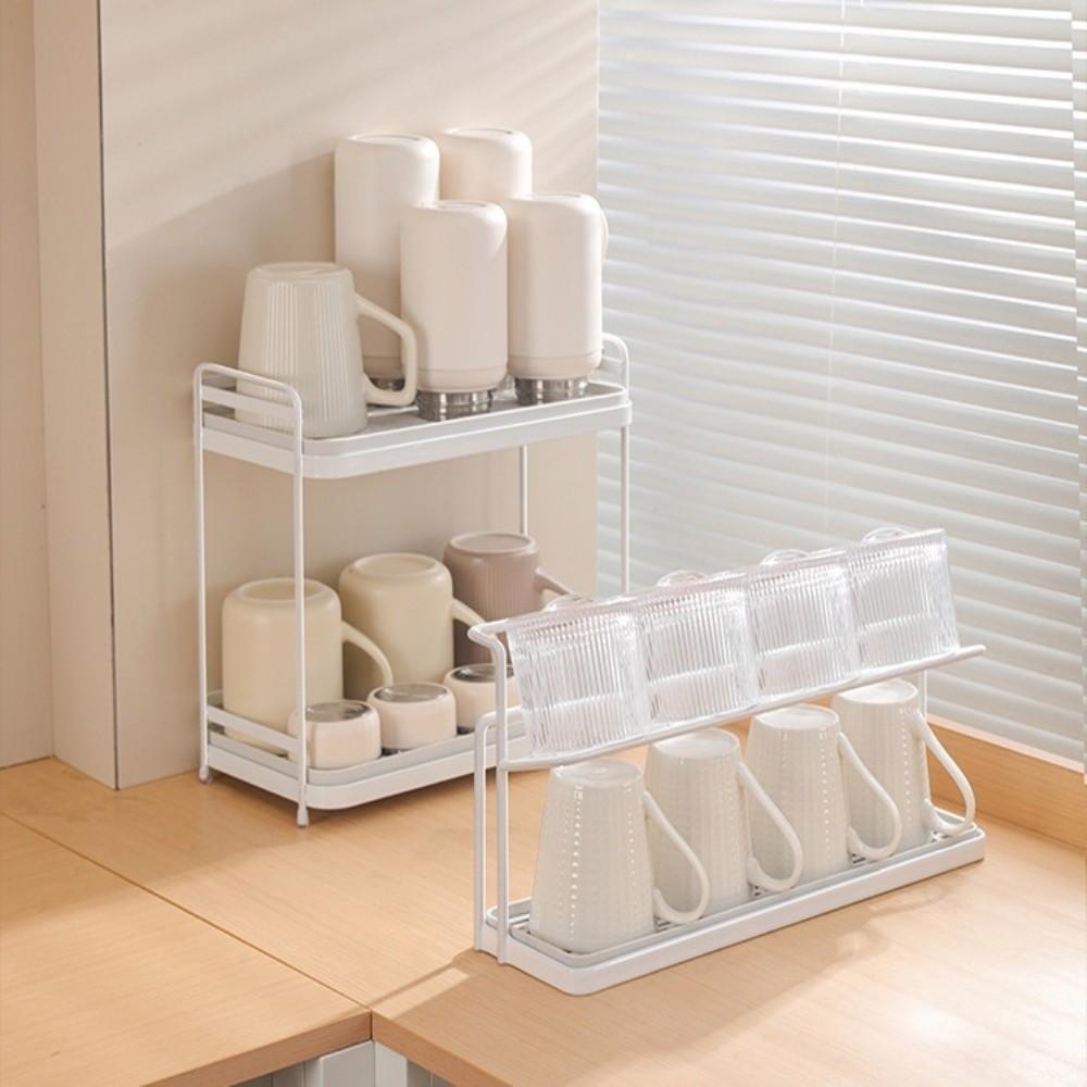 Sink Storage Rack 2Layer Cup Storage Rack Carbon Steel Cup Storage Tray Drain Cup Rack  Home