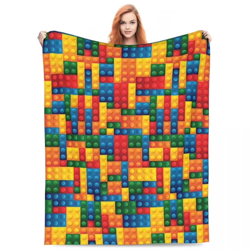 Soft Child Plastic Building Block Themed Plush Blanket for Kids Ideal for Picnics Bed Cover or Outdoor Use Super Soft Flannel Th