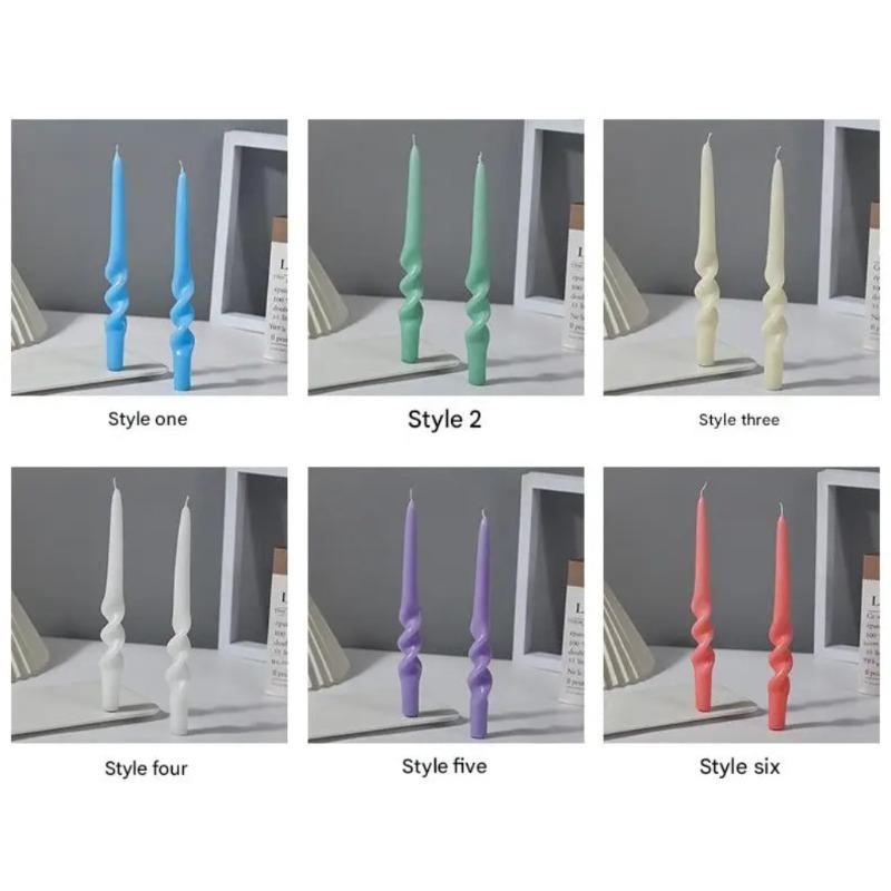 Handmade Spiral Twisted Long Stick Candle Two-Tone Gradient Macaron Paraffin Smokeless Taper Candle Minimalist European Tabletop  Decoration
